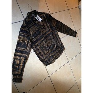 ASOS TIGER SHEER LONG SLEEVE BUTTON UP SHIRT